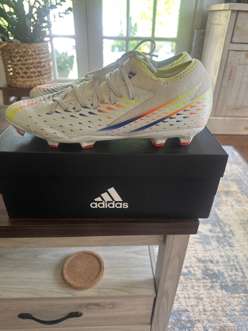 adidas Predator Men’s White Soccer Cleats with Neon Accents